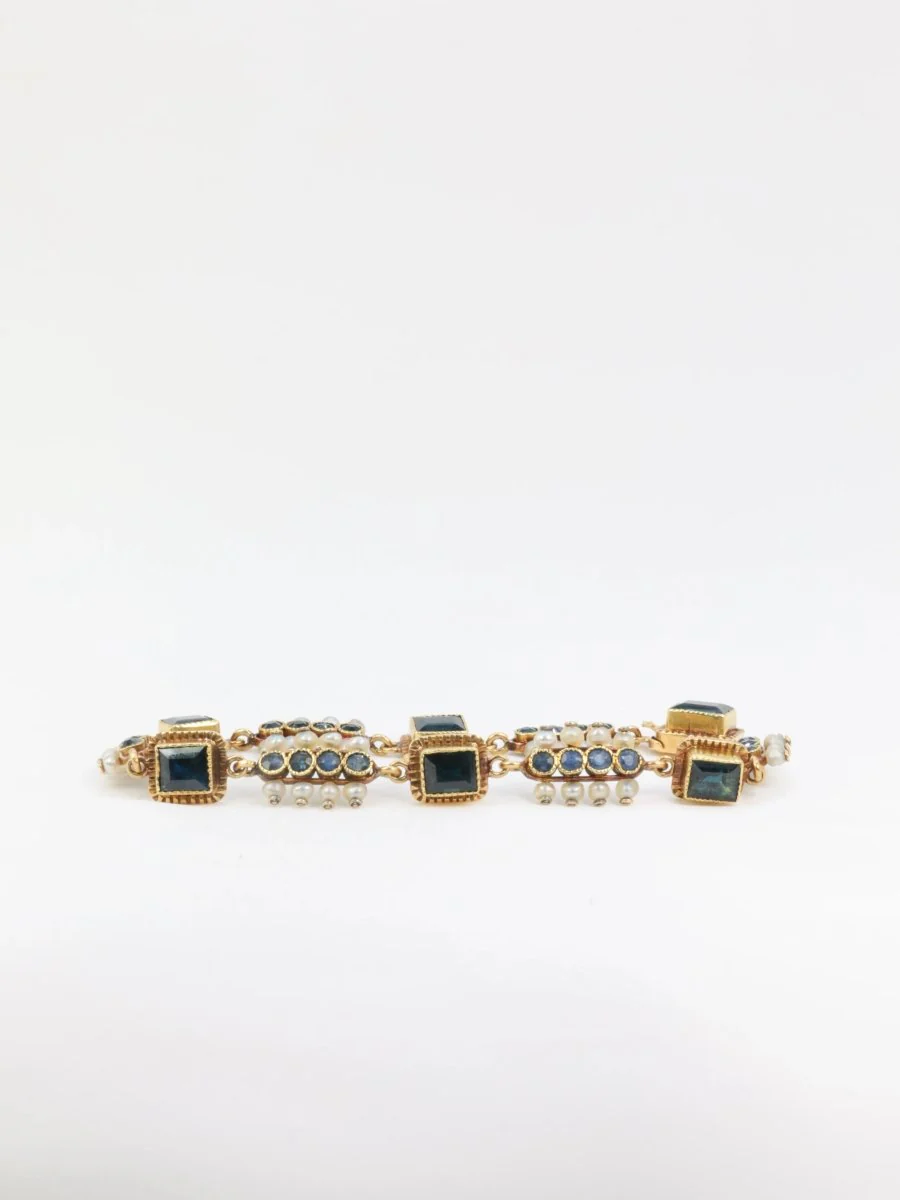 Bracelet ancien or jaune saphirs perles fines - Image 8