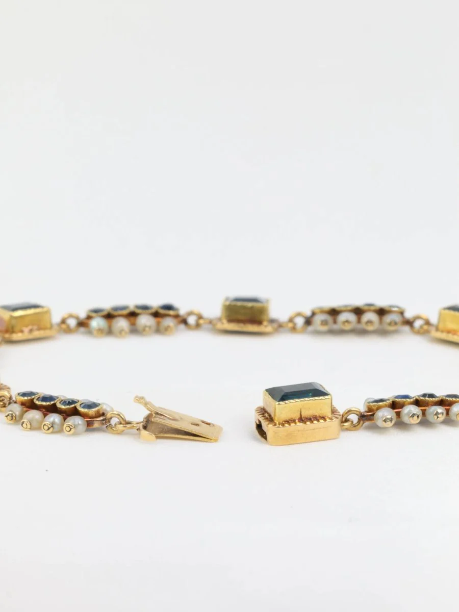 Bracelet ancien or jaune saphirs perles fines - Image 9