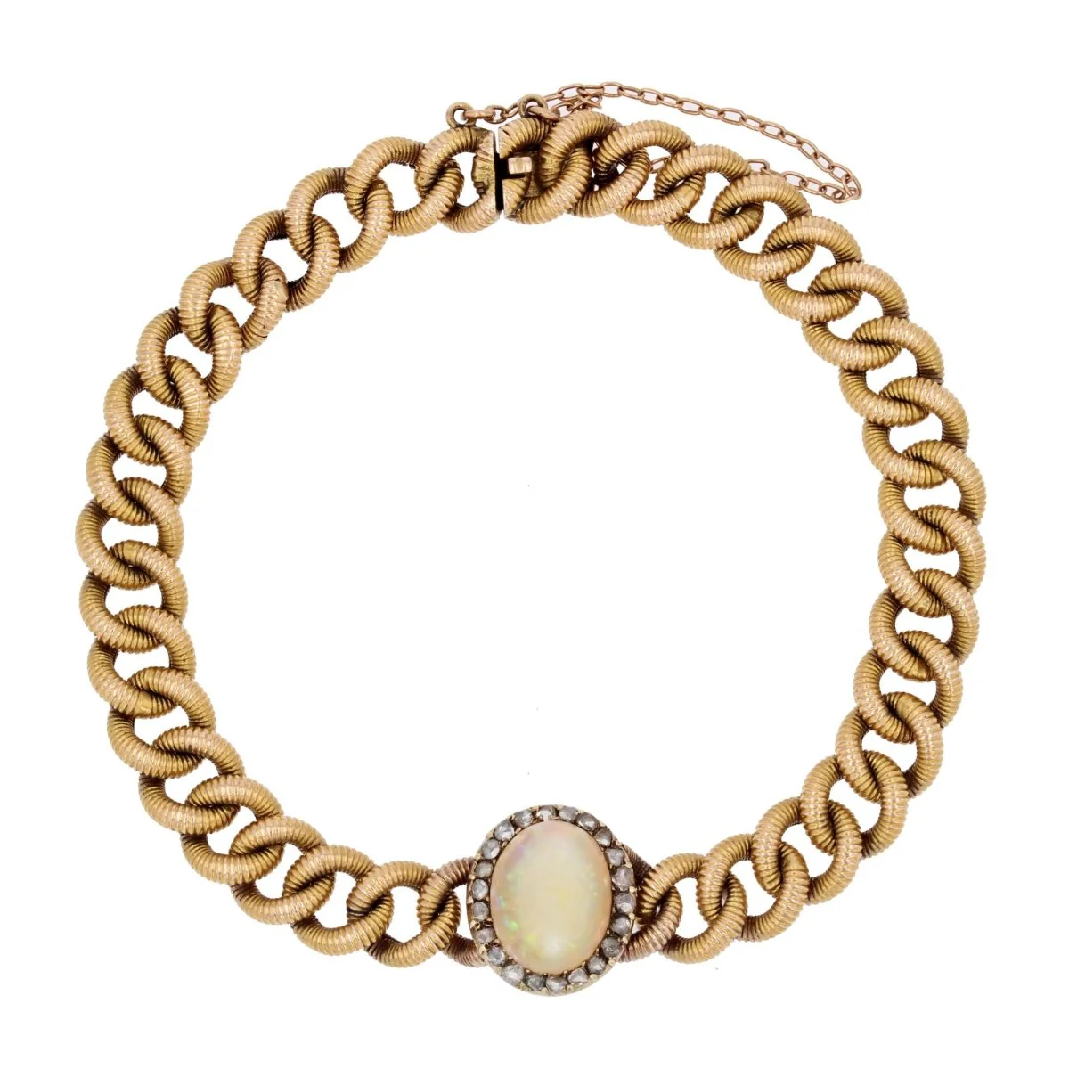 Bracelet Maille en or jaune, opale et diamants