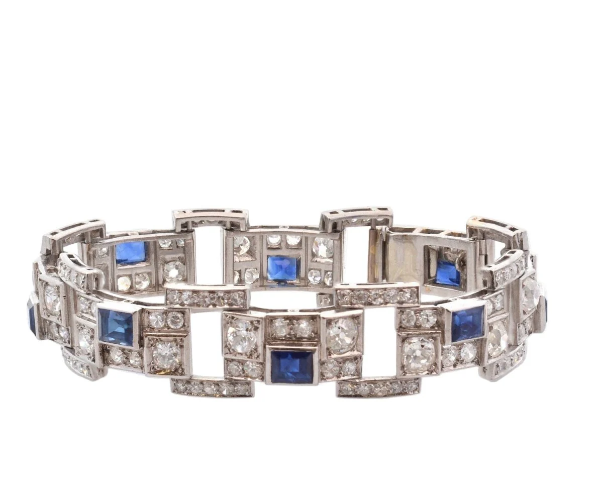 Bracelet Tank en platine, saphirs et diamants