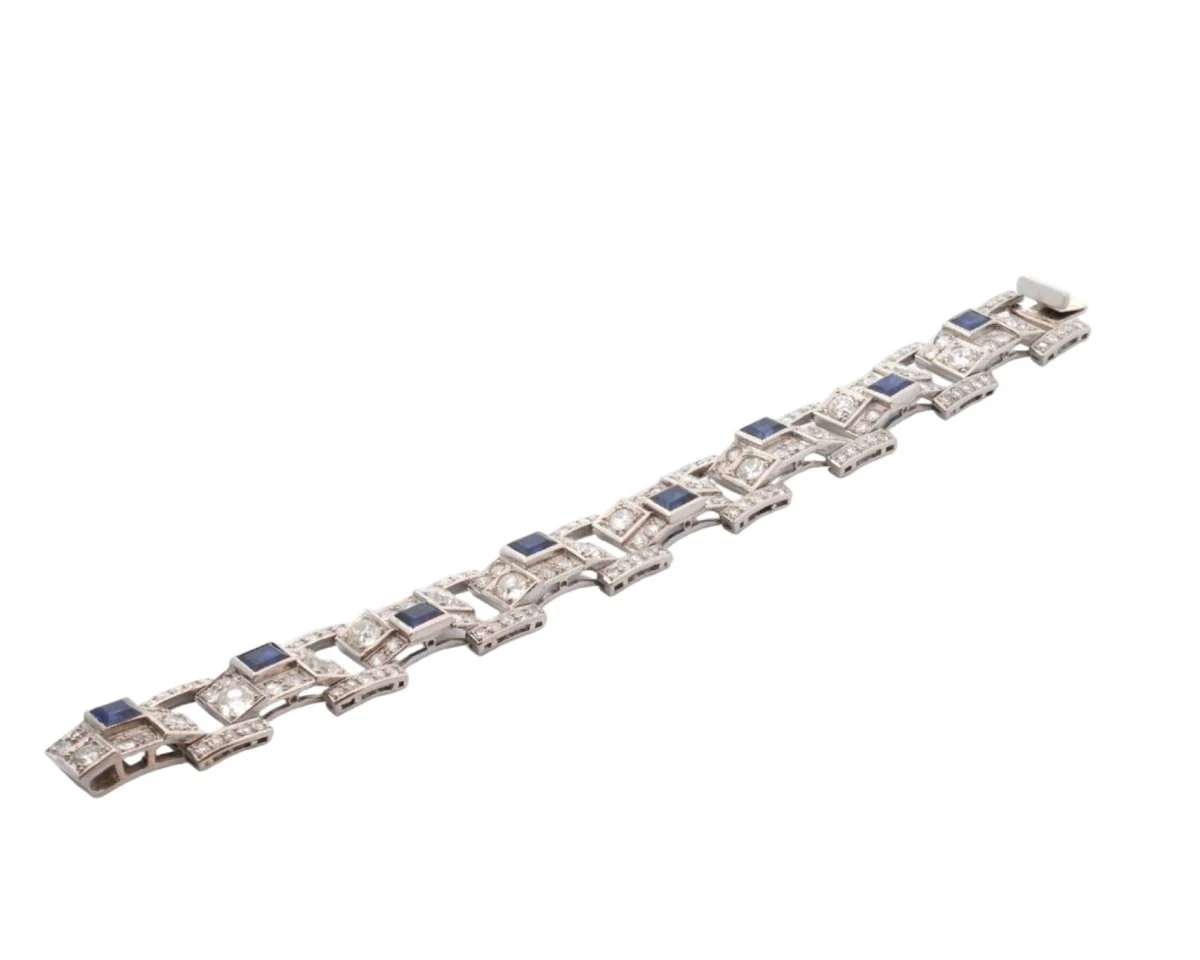 Bracelet Tank en platine, saphirs et diamants - Image 2