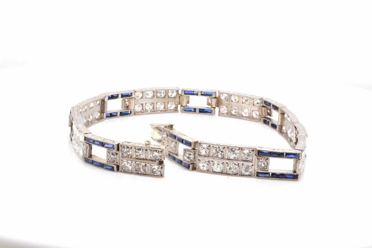 Bracelet Art déco diamants et saphirs syntétiques - Image 2