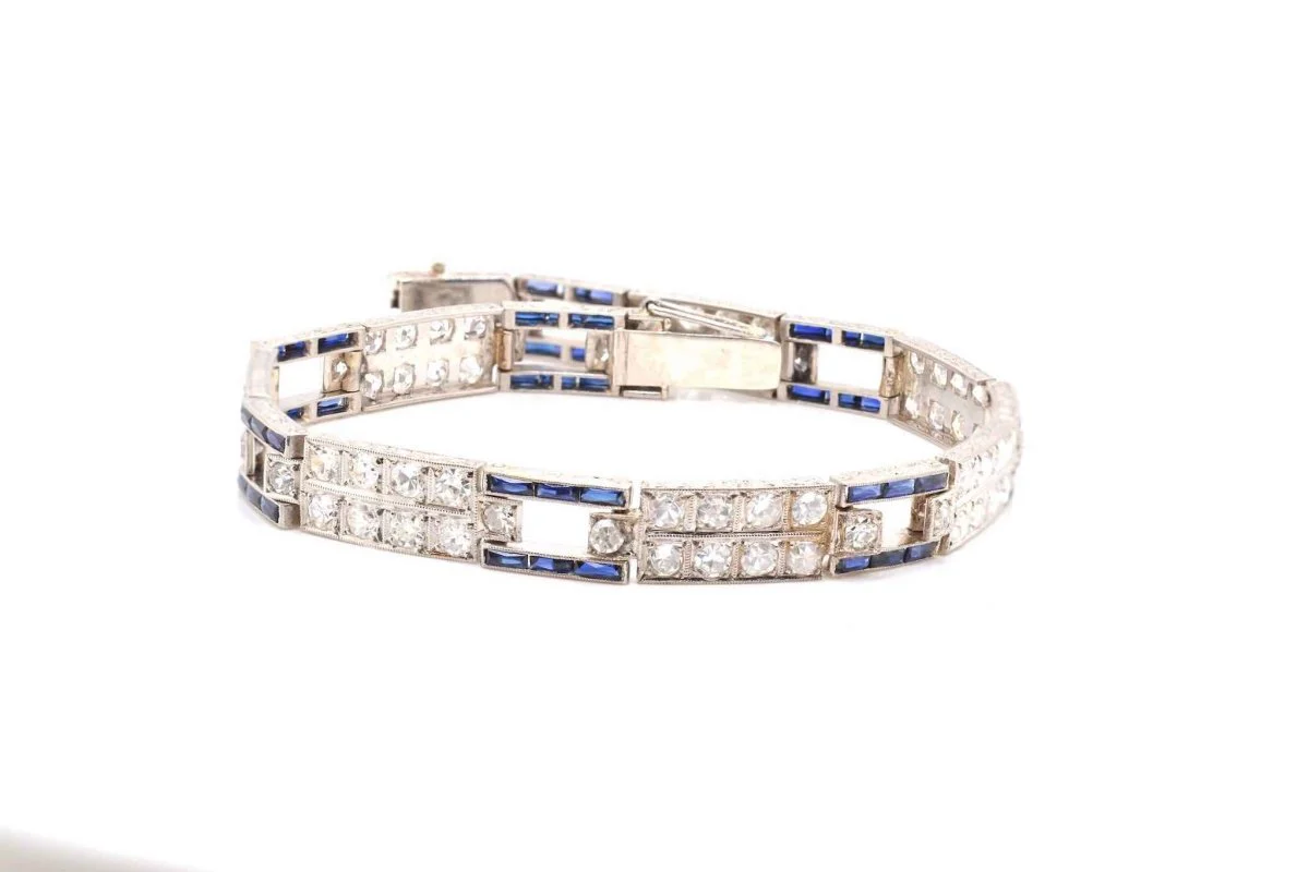 Bracelet Art déco diamants et saphirs syntétiques - Image 3