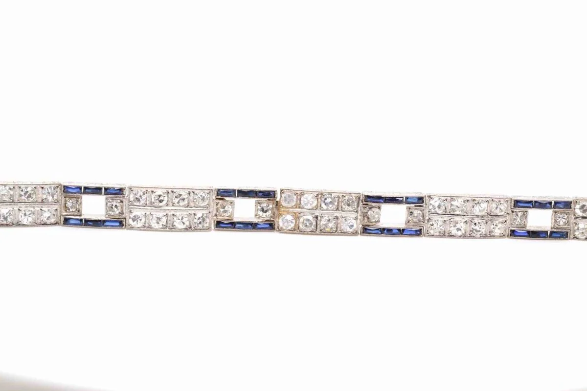 Bracelet Art déco diamants et saphirs syntétiques - Image 4
