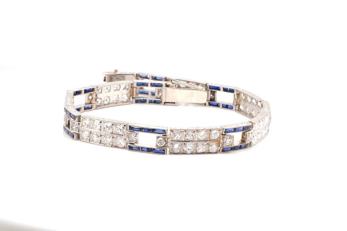 Bracelet Art déco diamants et saphirs syntétiques - Image 5