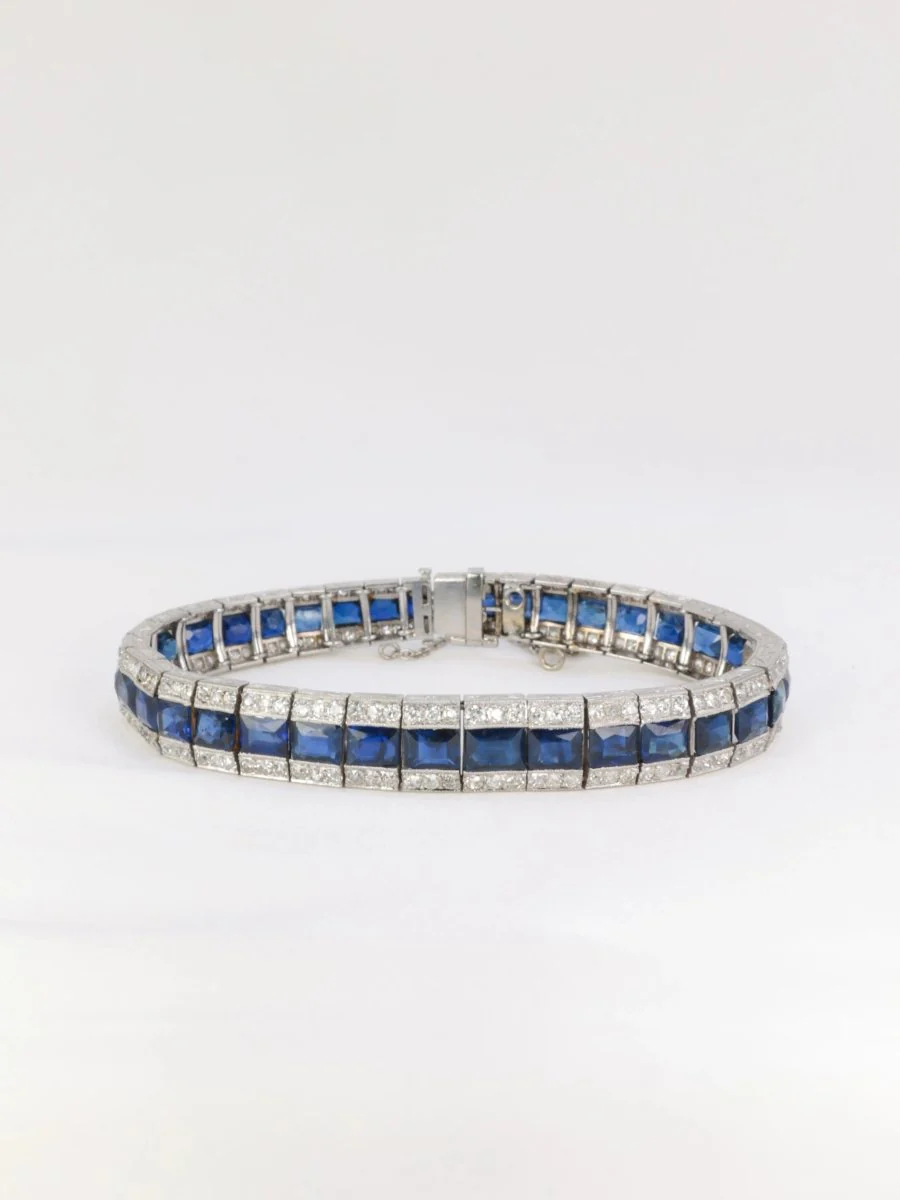 Bracelet Art-Déco en or, platine, saphirs et diamants