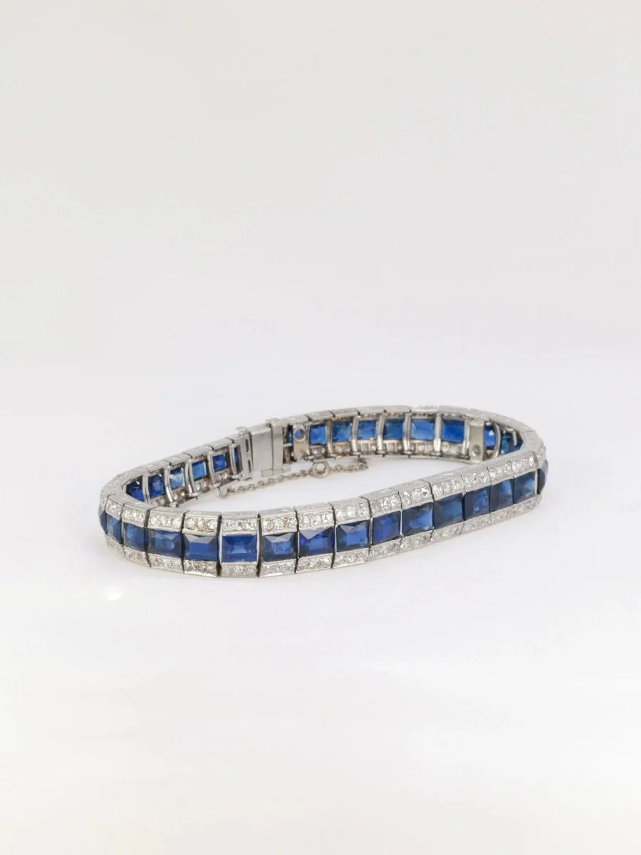 Bracelet Art-Déco en or, platine, saphirs et diamants - Image 3