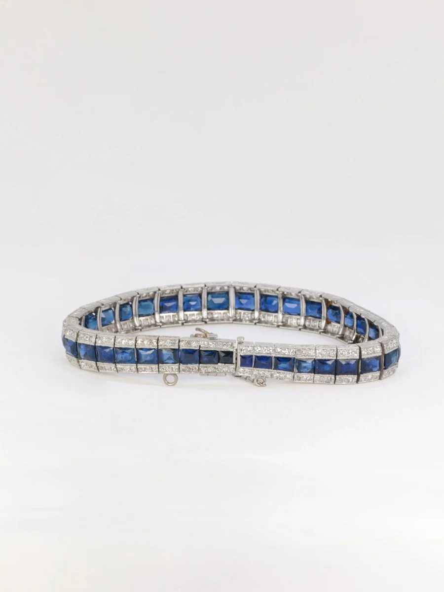 Bracelet Art-Déco en or, platine, saphirs et diamants - Image 4