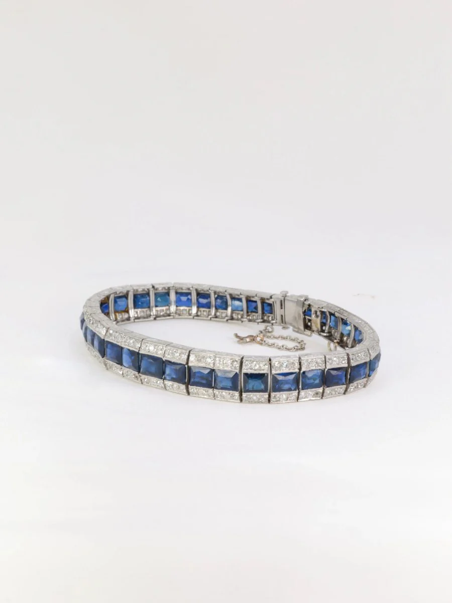 Bracelet Art-Déco en or, platine, saphirs et diamants - Image 5