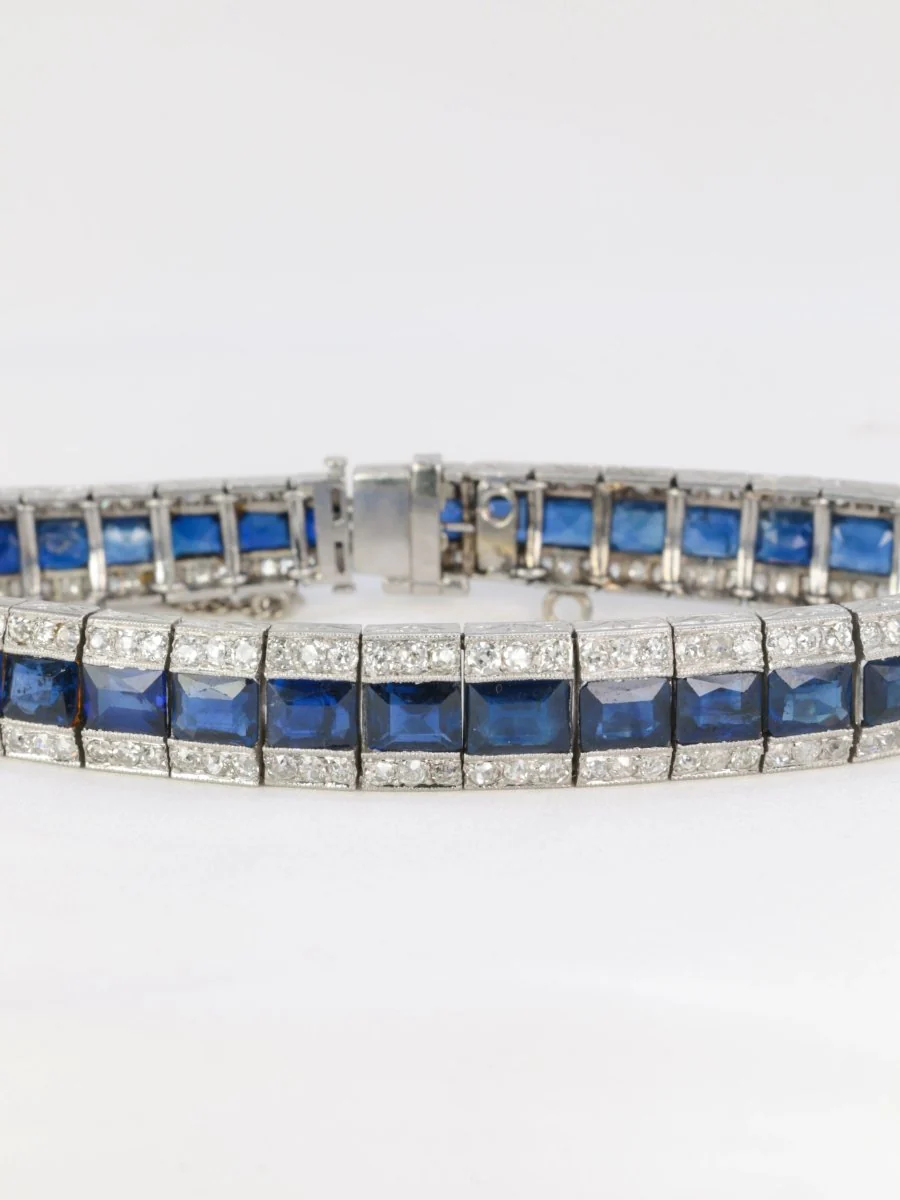 Bracelet Art-Déco en or, platine, saphirs et diamants - Image 6