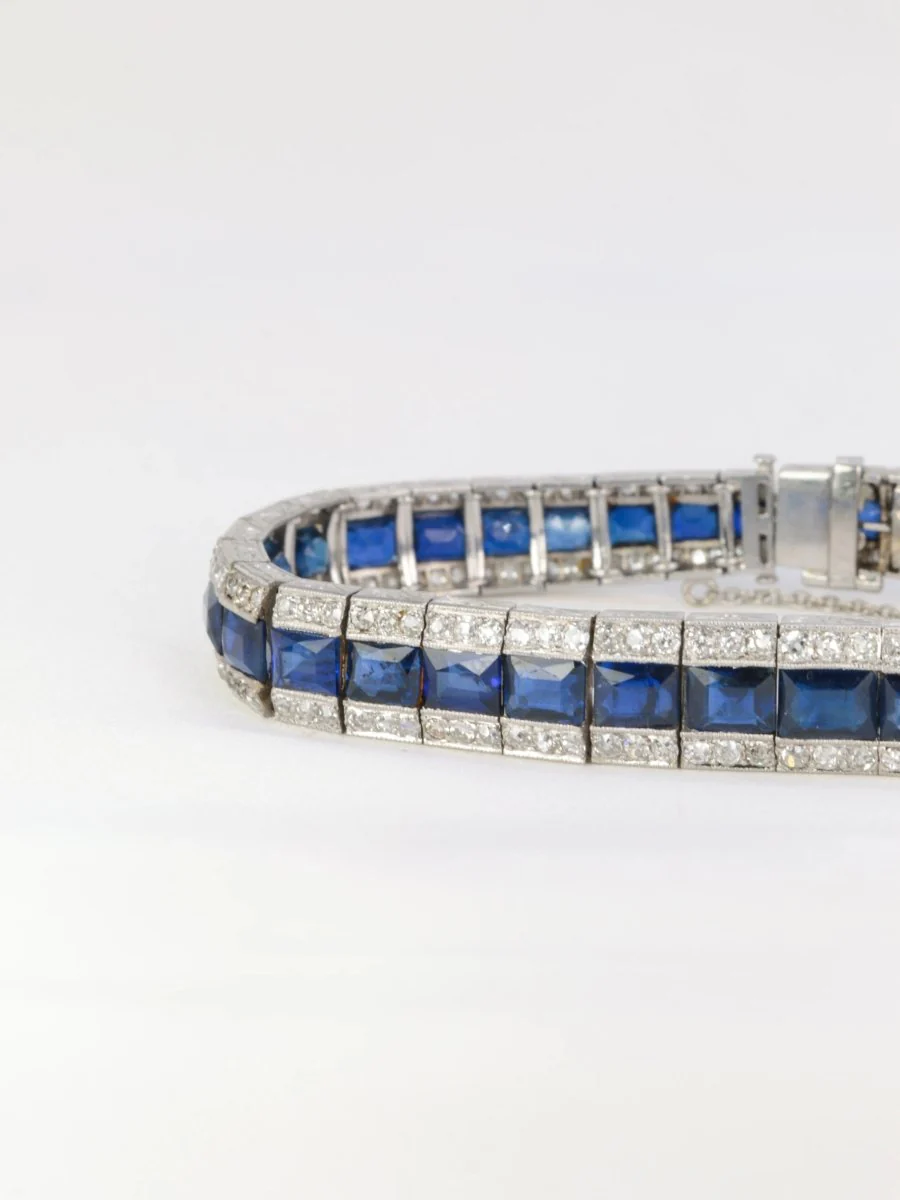 Bracelet Art-Déco en or, platine, saphirs et diamants - Image 7