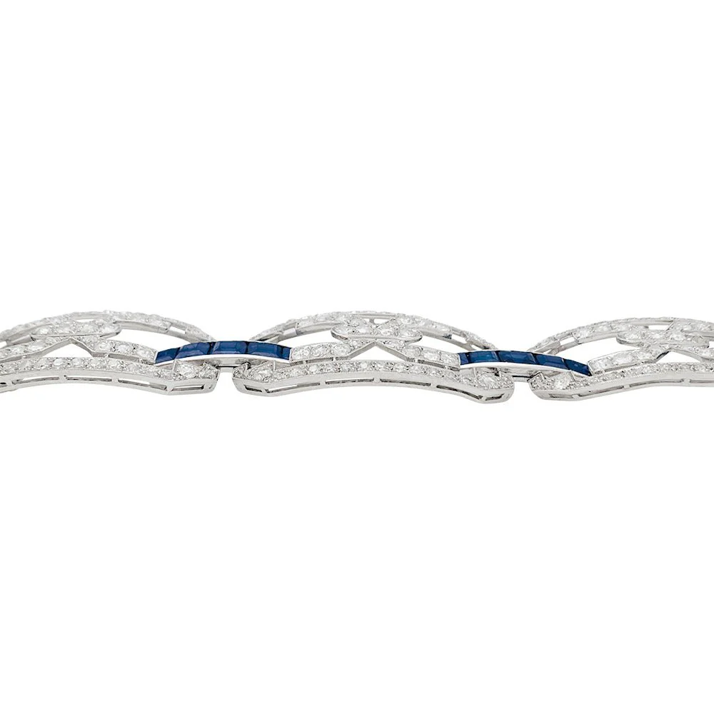 Bracelet Art Déco en platine, diamants et saphirs - Image 2