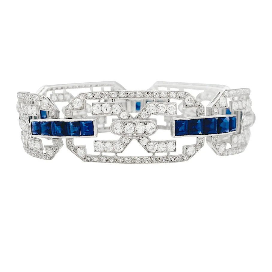 Bracelet Art Déco en platine, diamants et saphirs - Image 3