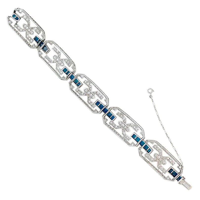 Bracelet Art Déco en platine, diamants et saphirs - Image 4