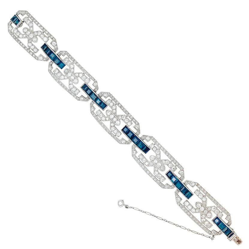 Bracelet Art Déco en platine, diamants et saphirs - Image 5