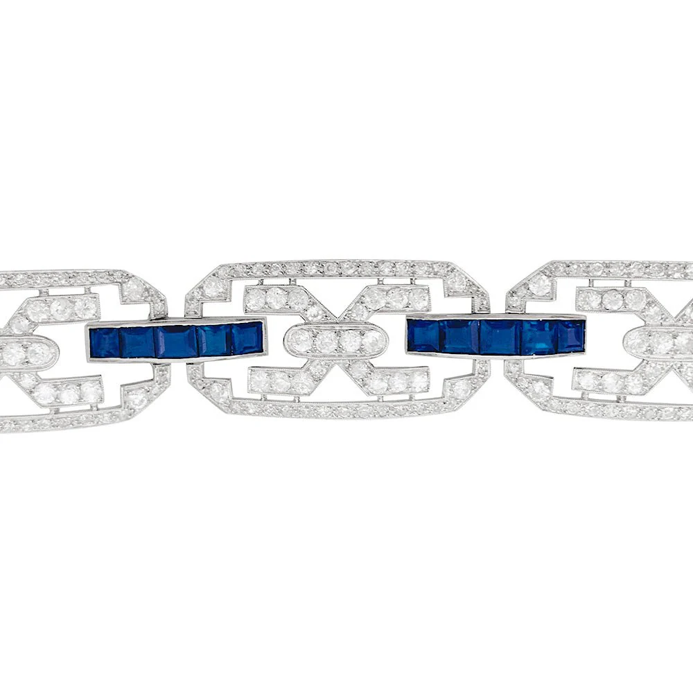 Bracelet Art Déco en platine, diamants et saphirs - Image 6