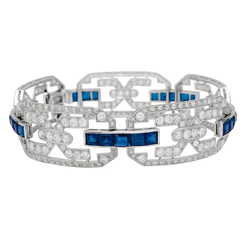 Bracelet Art Déco en platine, diamants et saphirs - Image 7