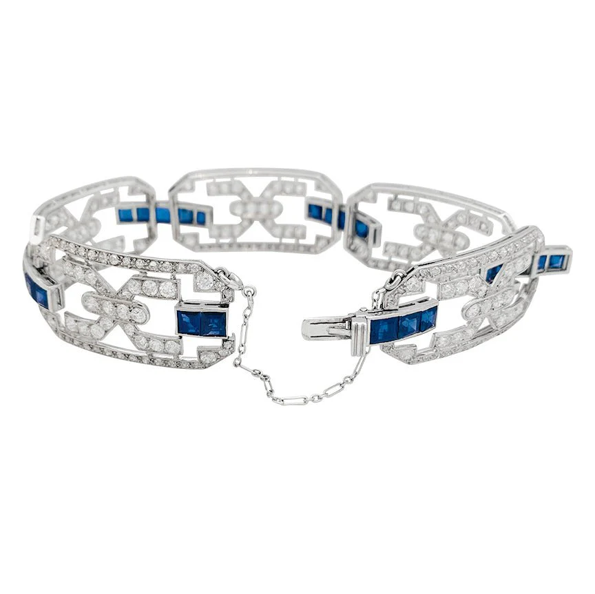 Bracelet Art Déco en platine, diamants et saphirs - Image 8
