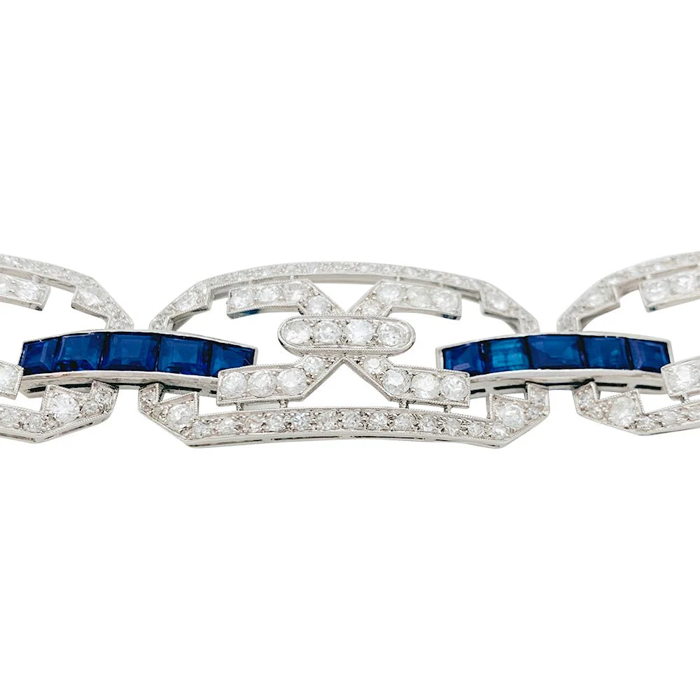 Bracelet Art Déco en platine, diamants et saphirs - Image 9