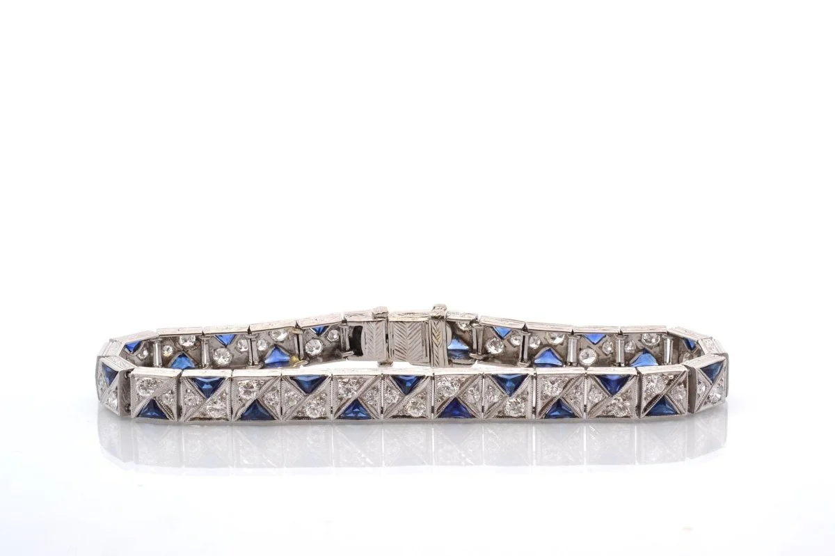Bracelet Art déco en platine et saphirs - Image 2