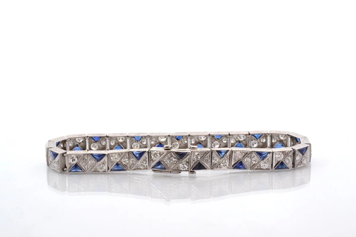 Bracelet Art déco en platine et saphirs - Image 3
