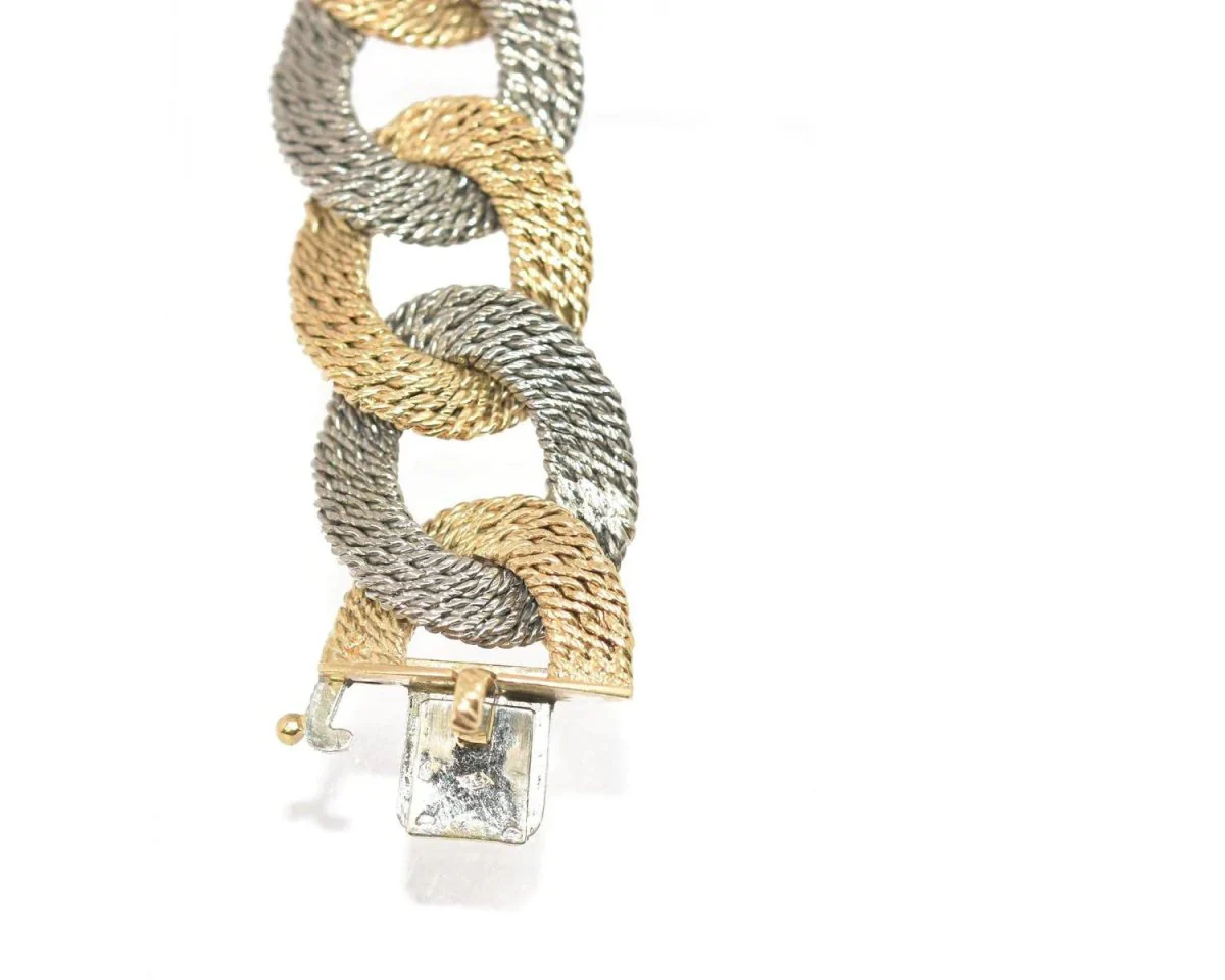 Bracelet bi-colore maille gourmette tissée Georges Lenfant - Image 3