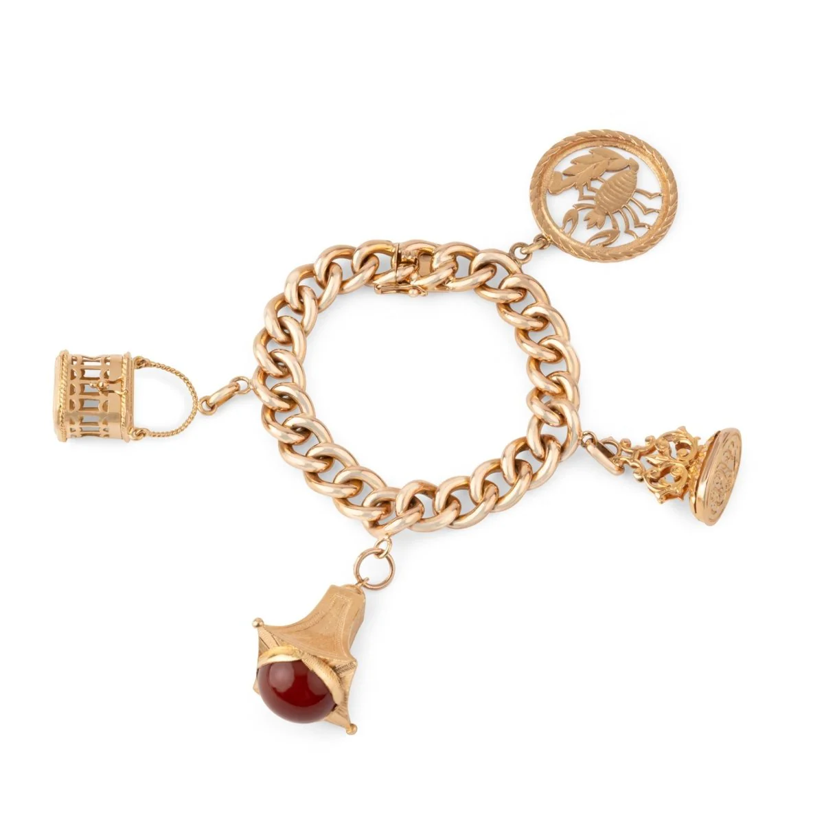 Bracelet or rose 18k,maillon gourmette orné de 4 breloques - Image 2