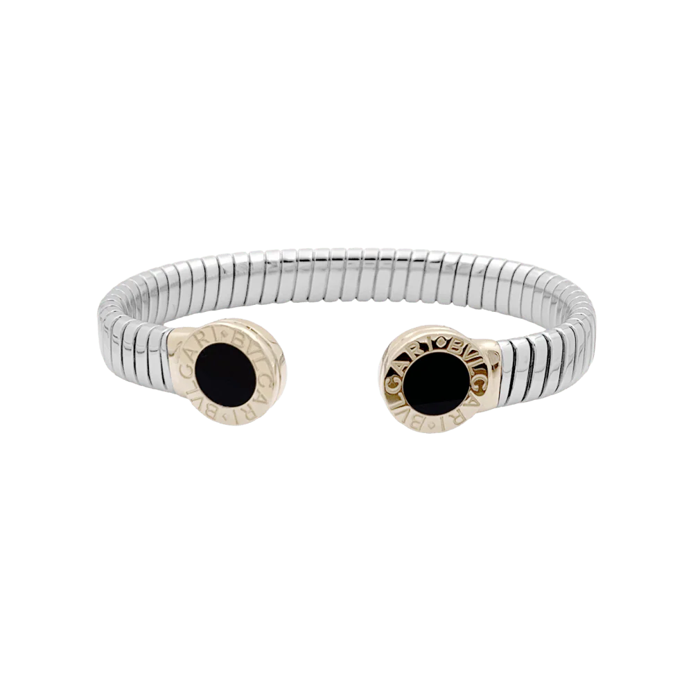 Bracelet Jonc BULGARI "Bulgari-Bulgari" en or jaune, acier et onyx