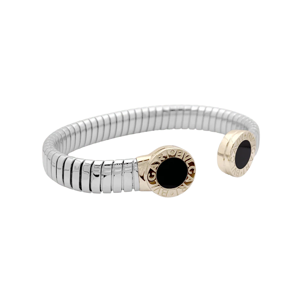 Bracelet Jonc BULGARI "Bulgari-Bulgari" en or jaune, acier et onyx - Image 6