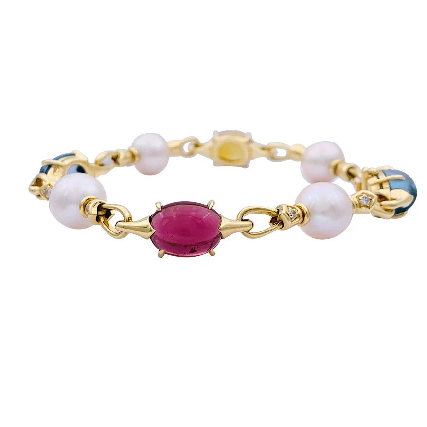 Bracelet Bulgari en or jaune, perles et pierres de couleur - Image 4