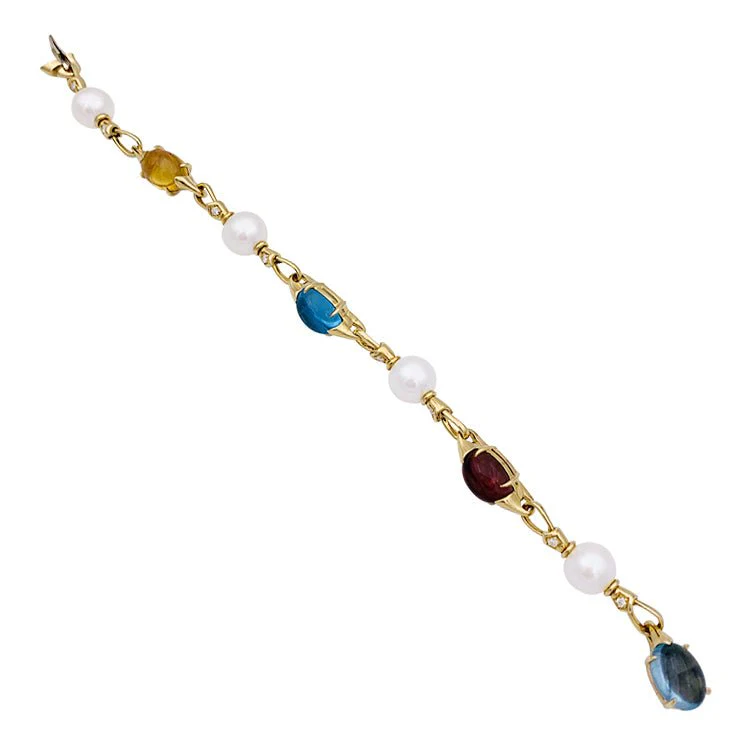 Bracelet Bulgari en or jaune, perles et pierres de couleur - Image 5