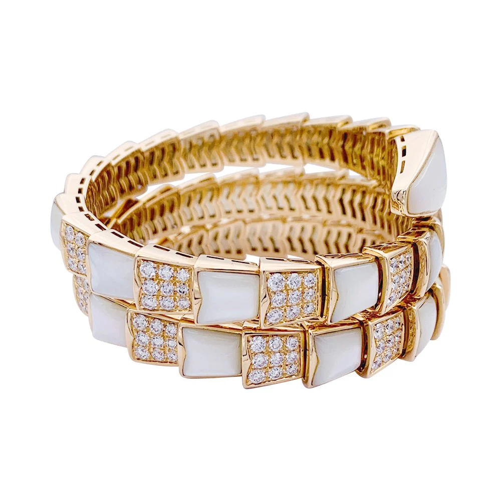 Bracelet BULGARI "Serpenti Viper" en or rose, nacre et diamants - Image 3
