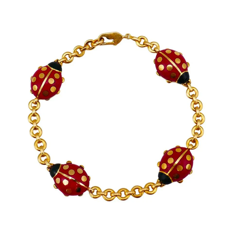 Bracelet Souple CARTIER "Ladybug" en or jaune et émail