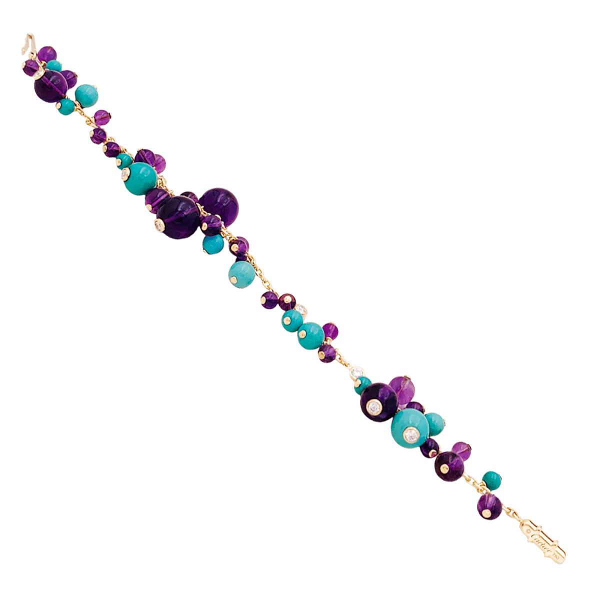 Bracelet Breloque CARTIER "Délices de Goa" en or jaune, turquoise, améthyste et diamants - Image 3