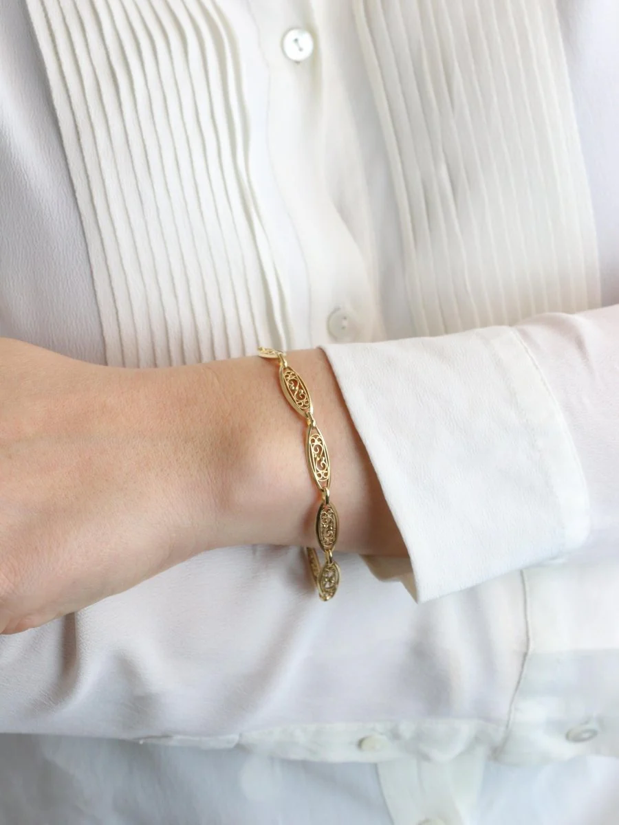 Bracelet chaîne maille filigrane or jaune - Image 7