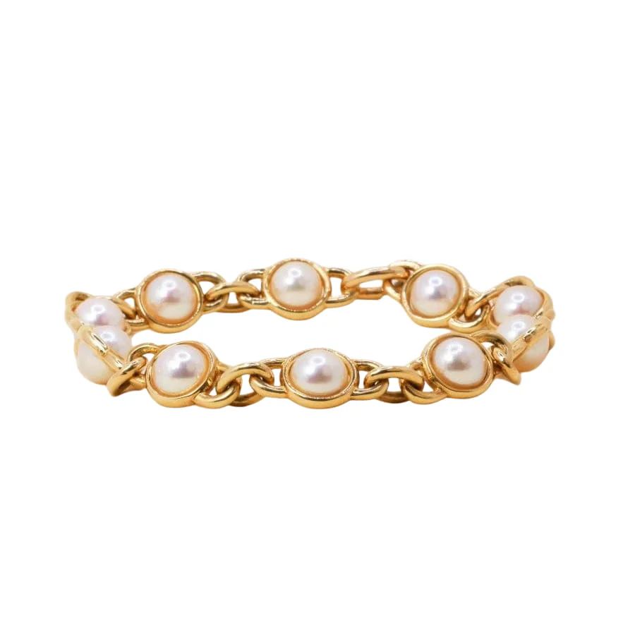 Bracelet Maille vintage or jaune perles Akoya