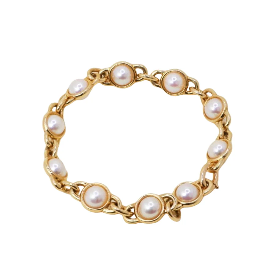 Bracelet Maille vintage or jaune perles Akoya - Image 4