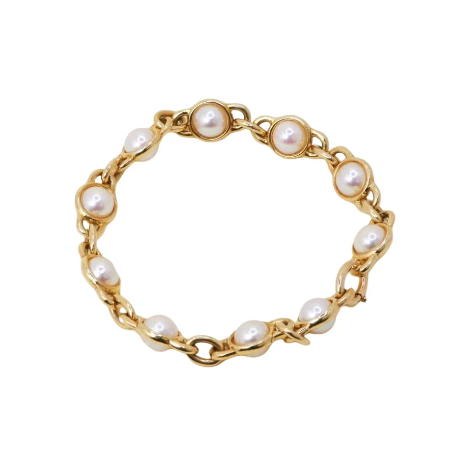 Bracelet Maille vintage or jaune perles Akoya - Image 5