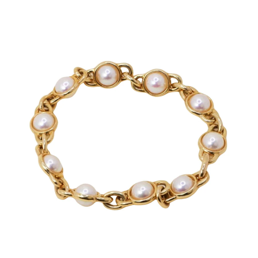 Bracelet Maille vintage or jaune perles Akoya - Image 6