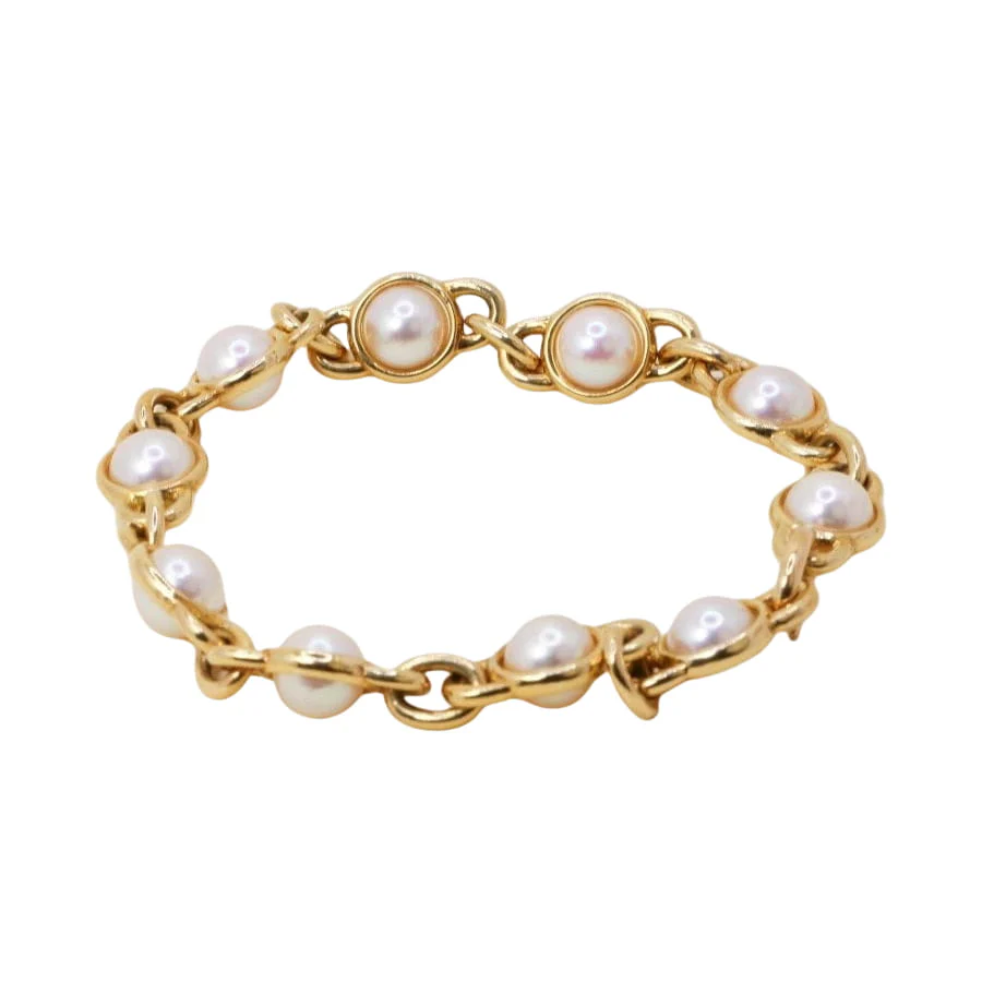 Bracelet Maille vintage or jaune perles Akoya - Image 7