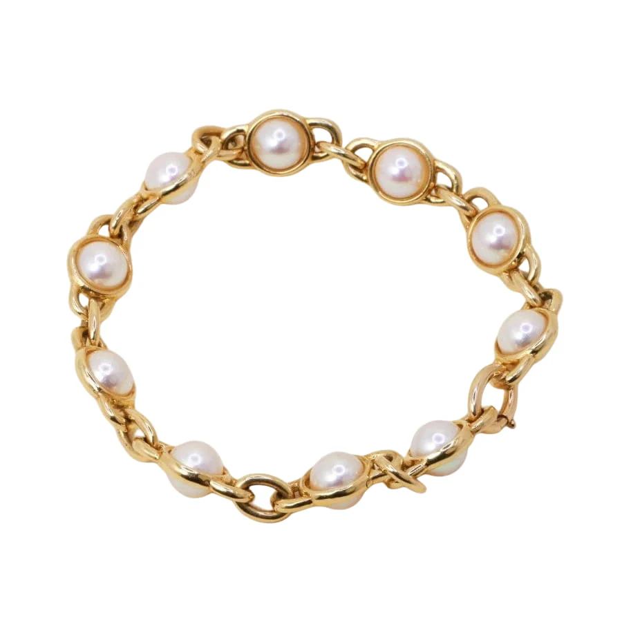 Bracelet Maille vintage or jaune perles Akoya - Image 8