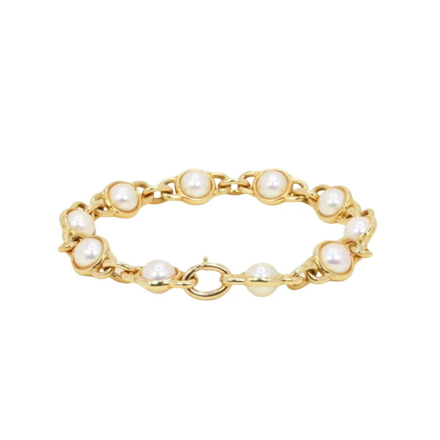 Bracelet Maille vintage or jaune perles Akoya - Image 9