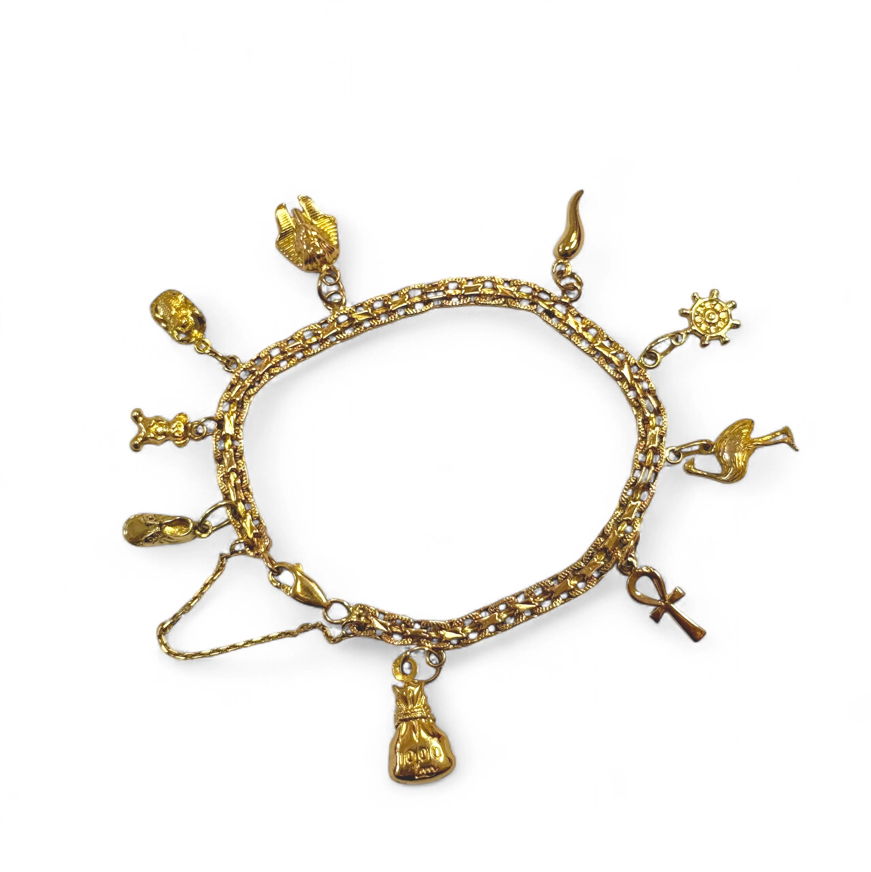 Bracelet Charm's maille plate en or jaune