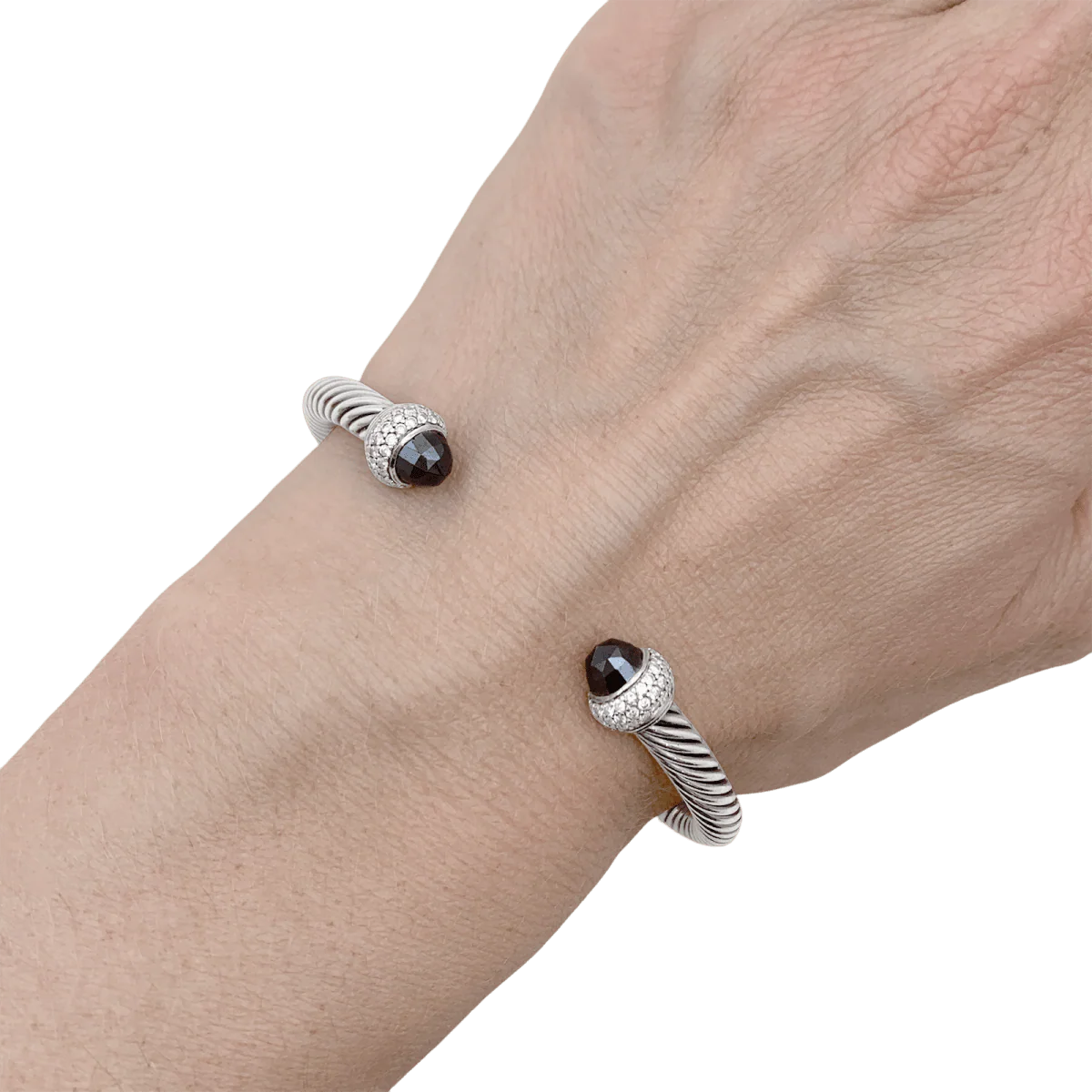 Bracelet Jonc DAVID YURMAN "Cable Classic" en argent, hématites et diamants - Image 2