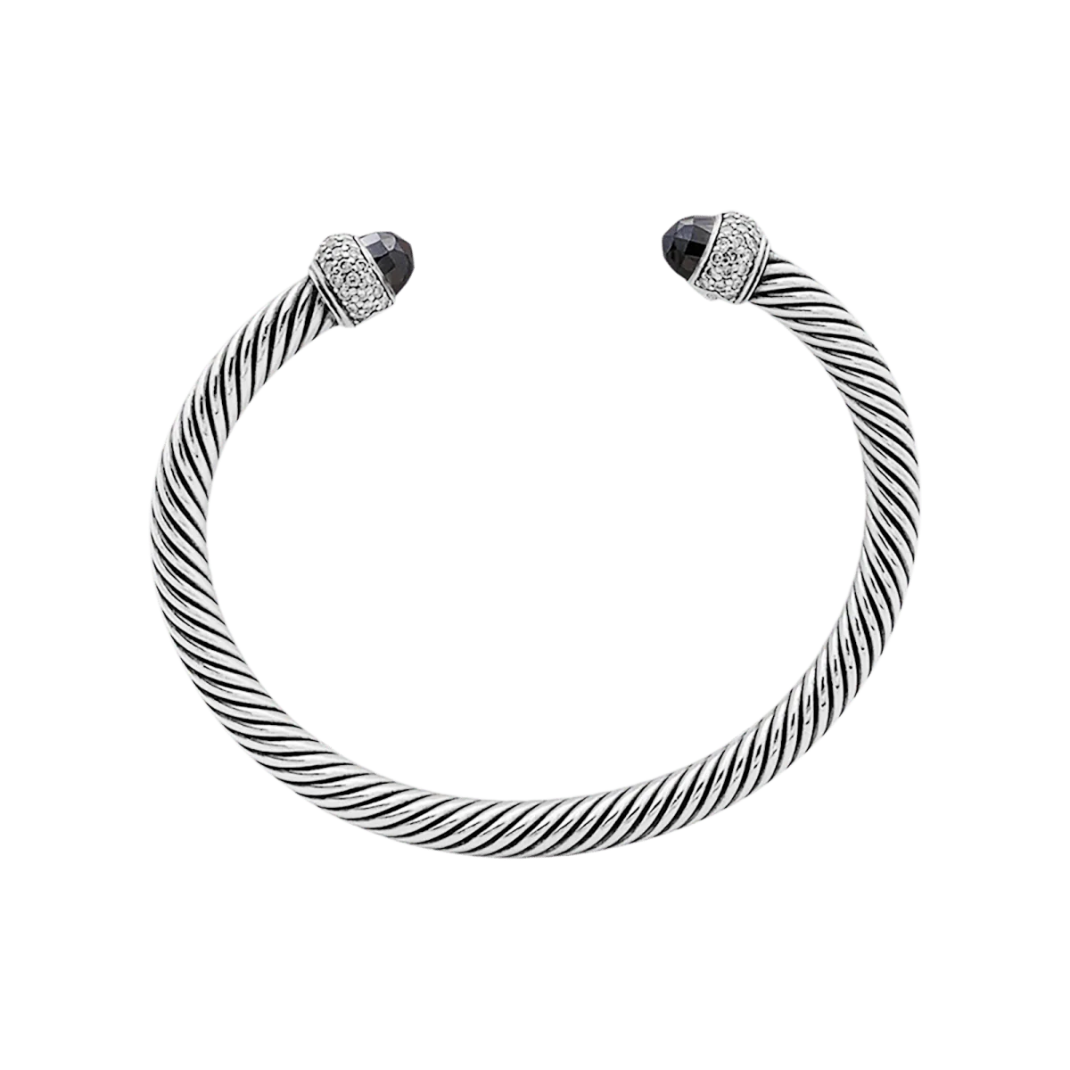 Bracelet Jonc DAVID YURMAN "Cable Classic" en argent, hématites et diamants - Image 3