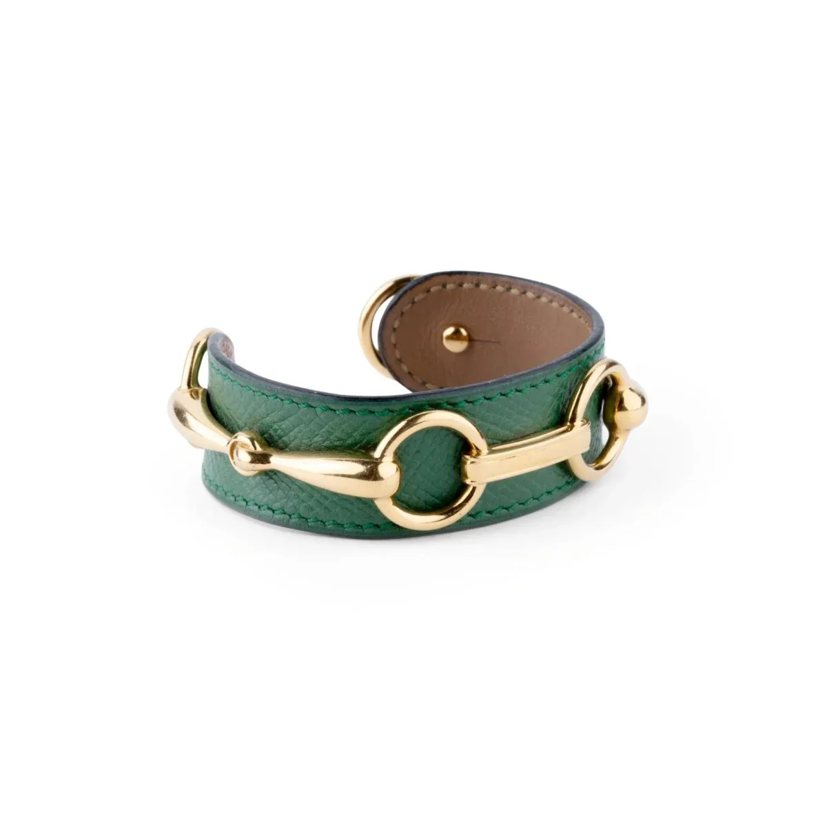 Bracelet de la maison Hermès en cuir et métal doré - Image 2
