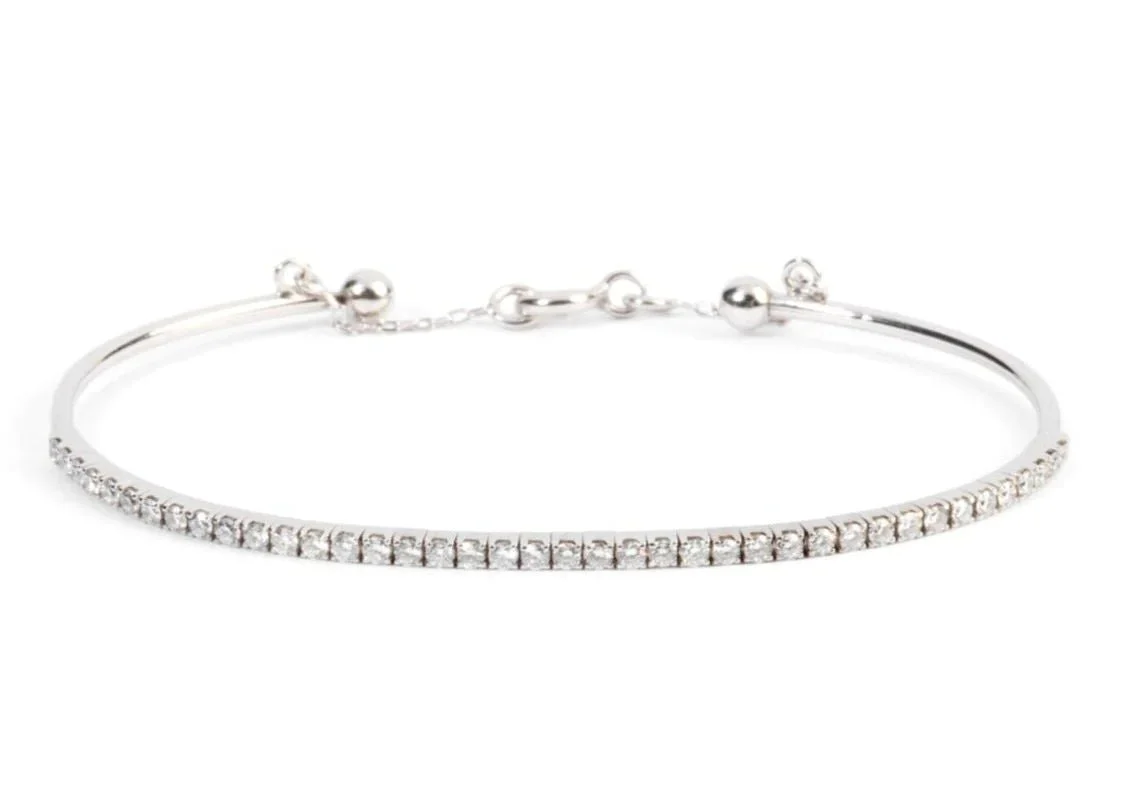 Bracelet demi jonc or gris et diamant sur le dessus