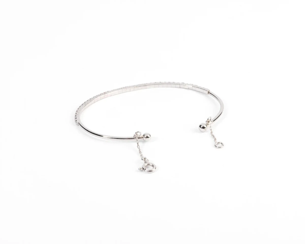 Bracelet demi jonc or gris et diamant sur le dessus - Image 4