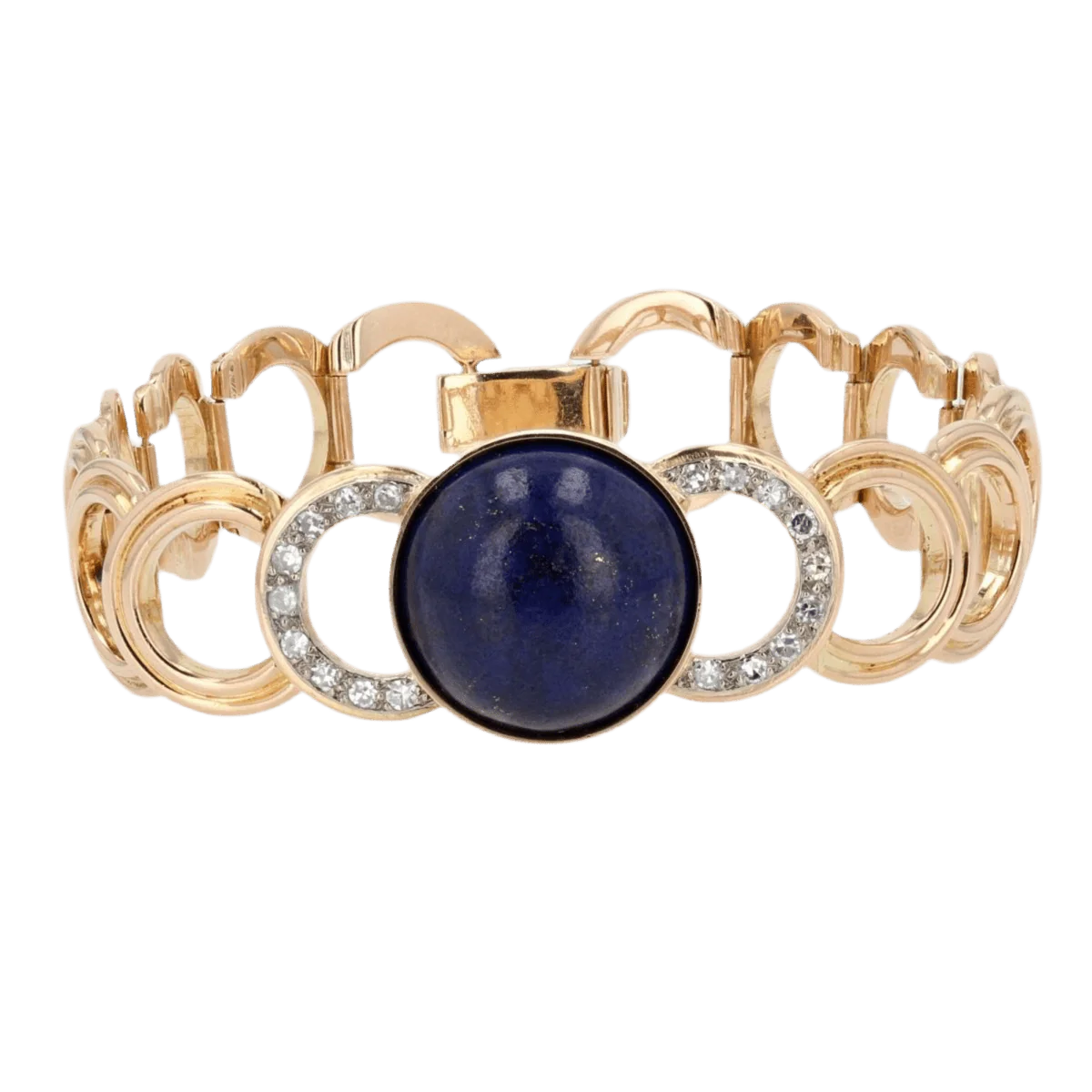 Bracelet Maille en or jaune, lapis-lazuli et diamants