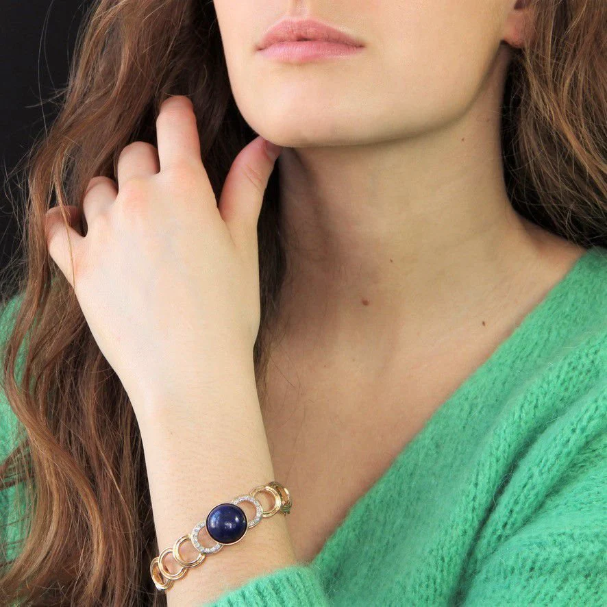 Bracelet Maille en or jaune, lapis-lazuli et diamants - Image 3